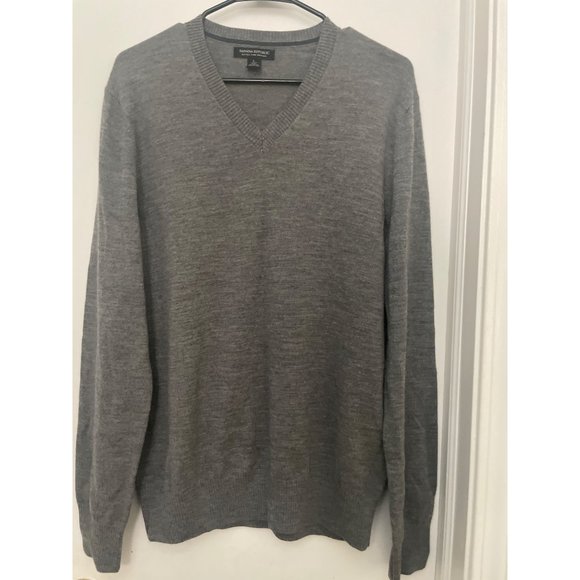 Banana republic extra fine  merino  large gray pullover sweater men - Picture 2 of 6